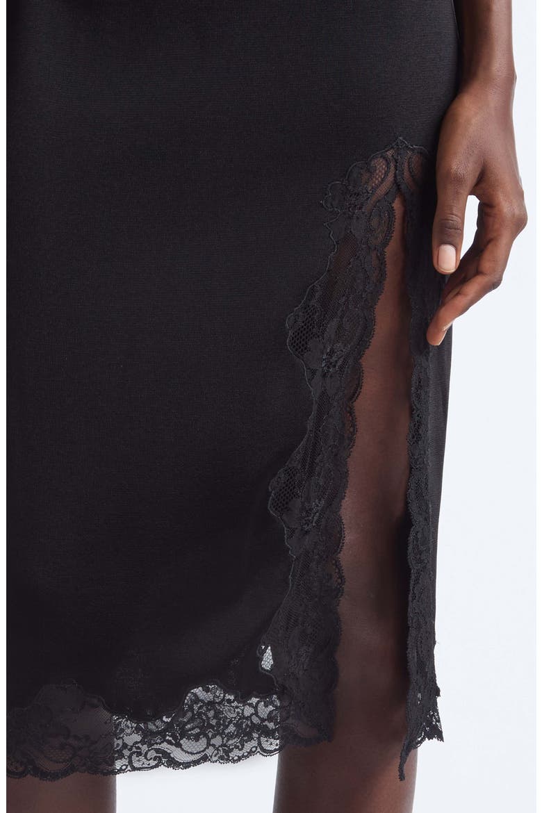 Lace Trim Knit Midi Skirt, Alternate, color, 0PA BLACK