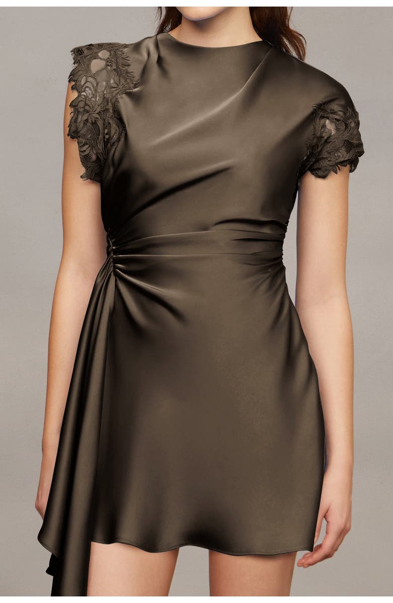 AMUR Zina ruched mini dress, Alternate, color, Mosswood