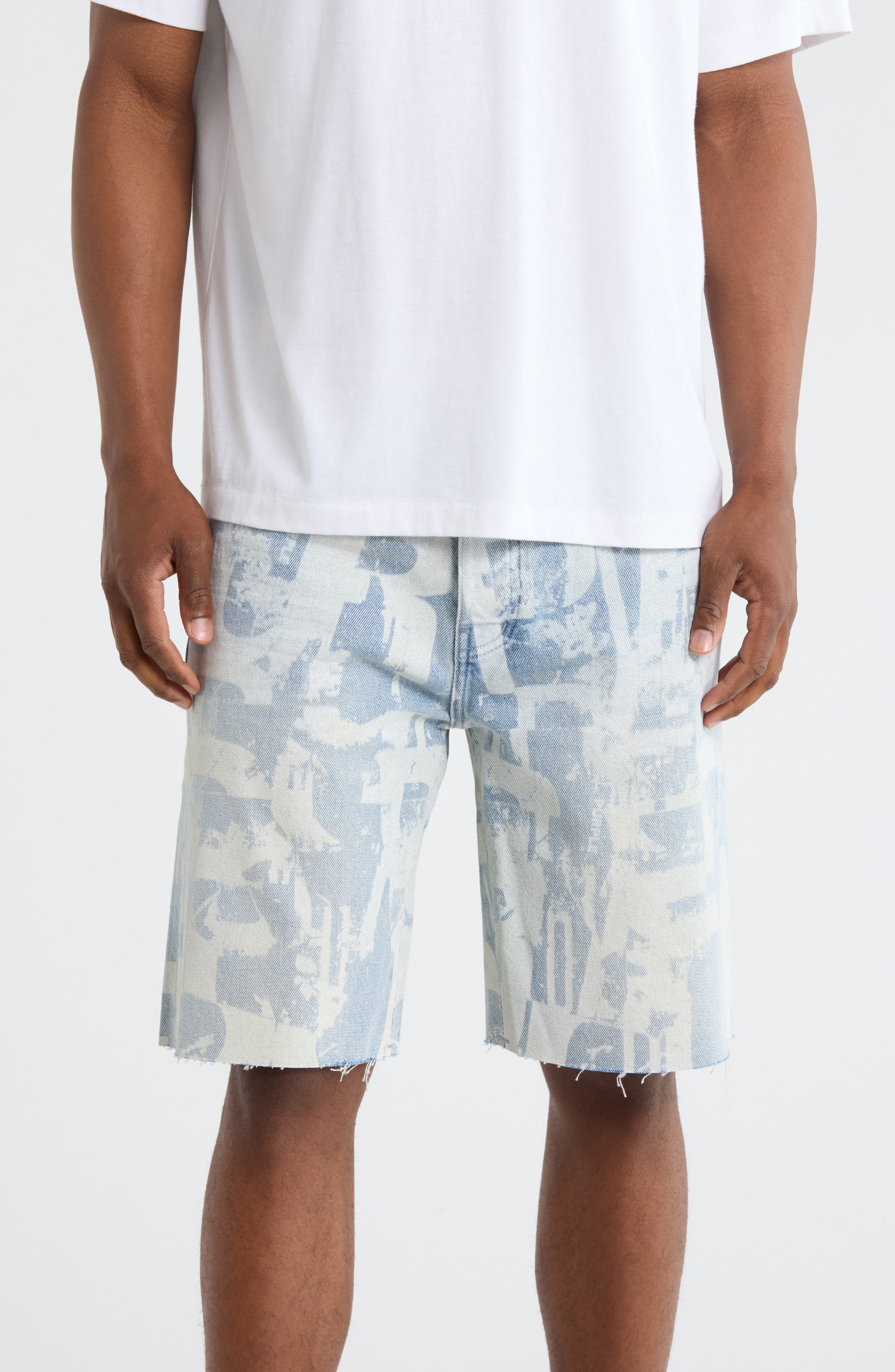 PURPLE BRAND Grunge Print Denim Shorts