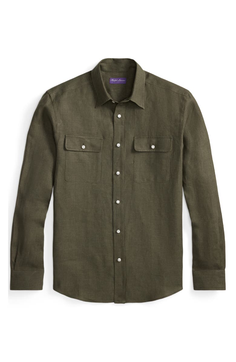 Ralph Lauren Purple Label Tailored Linen Button-Up Shirt, Alternate, color, Thicket Moss