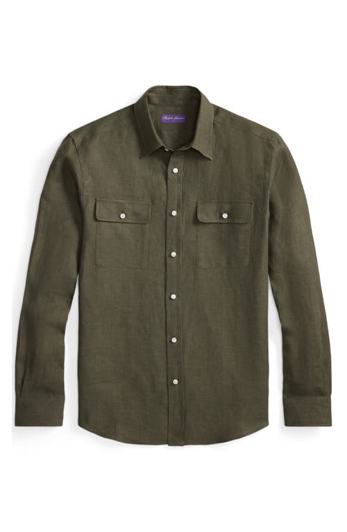 Ralph Lauren Purple Label Tailored Linen Button-up Shirt In Green
