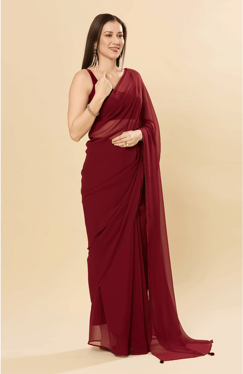 Misha Maroon Pre-Draped Georgette Saree