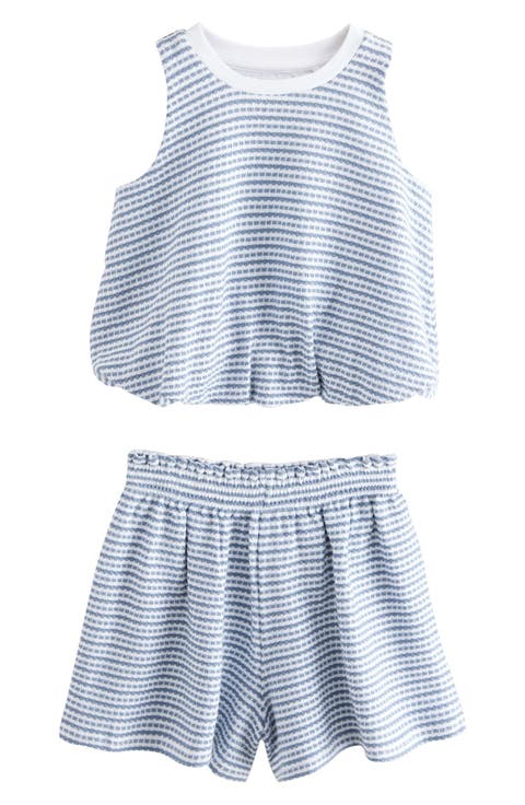 Kids' Textured Stripe Cotton Top & Shorts Set (Big Kid)