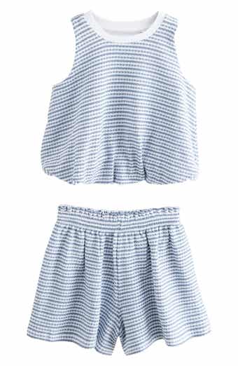 NEXT Kids' Textured Stripe Cotton Top & Shorts Set