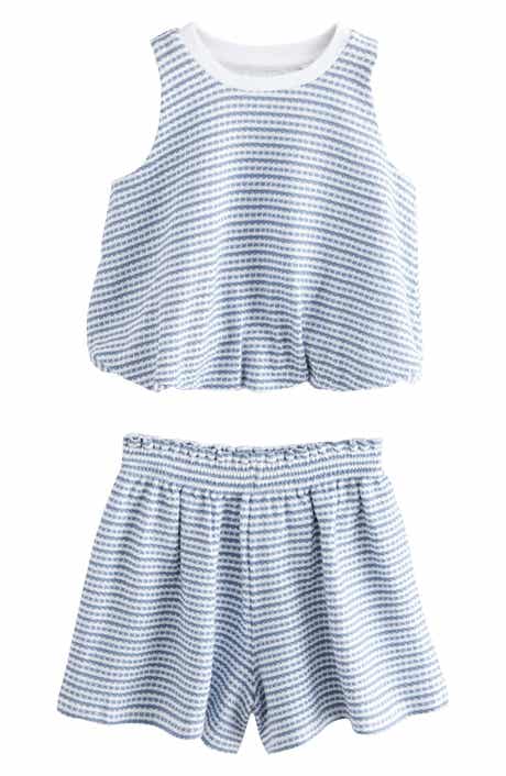 NEXT Kids' Textured Stripe Cotton Top & Shorts Set