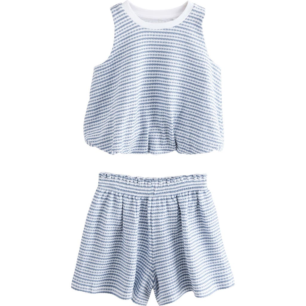 Next Kids' Textured Stripe Cotton Shorts In Blue
