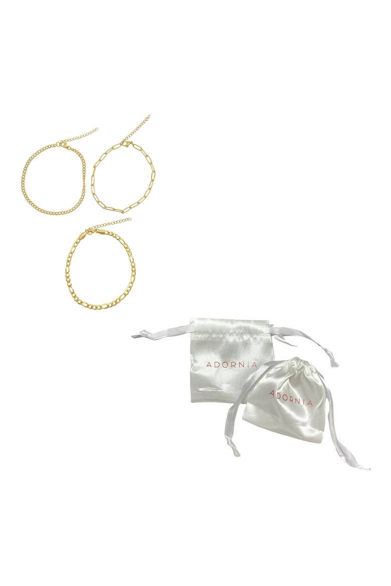 Set of 3 Water Resistant Mixed Chain Anklets, Alternate, color, YELLOW