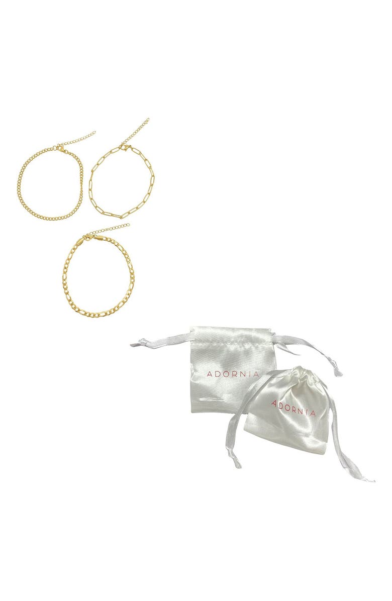 Adornia Set of 3 Water Resistant Mixed Chain Anklets, Alternate, color, Yellow