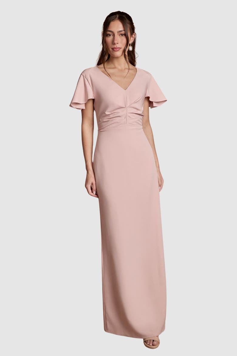 Crepe Fold Bridesmaid Maxi Dress, Main, color, Blush
