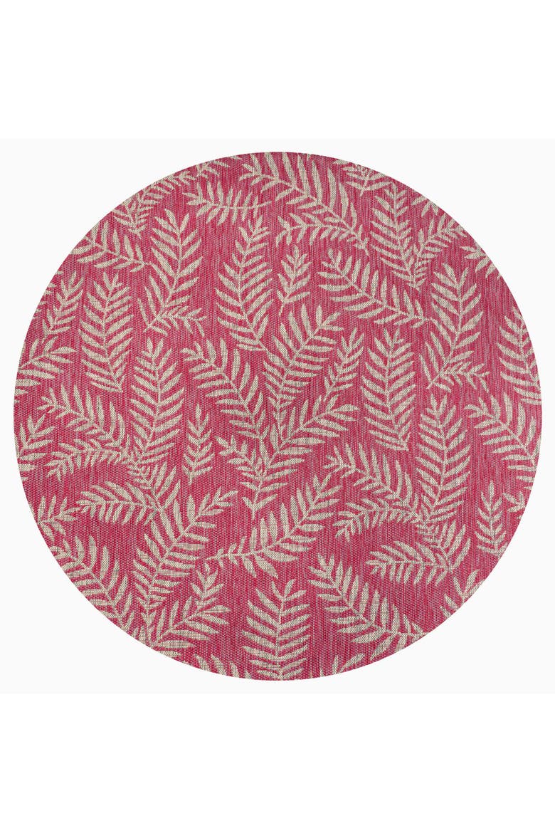Nevis Palm Frond Indoor/Outdoor Round Area Rug, Alternate, color, Fuchsia/Light Gray