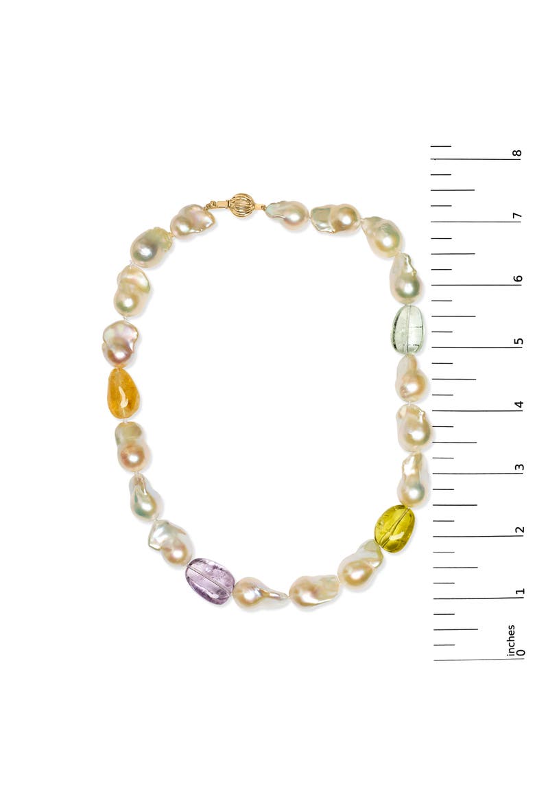 14K Yellow Gold Citrine, Amethyst, and Baroque Pearl Strand Necklace, Alternate, color, Yellow