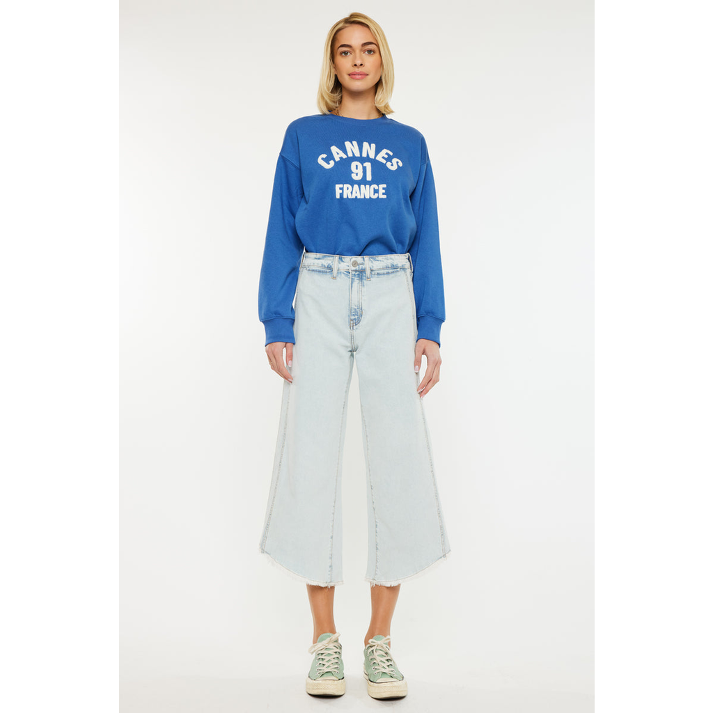 Kancan Arnie High Rise Crop Gaucho Pants In Light Wash