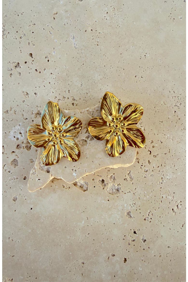 Flower Stud Earrings, Alternate, color, GOLD
