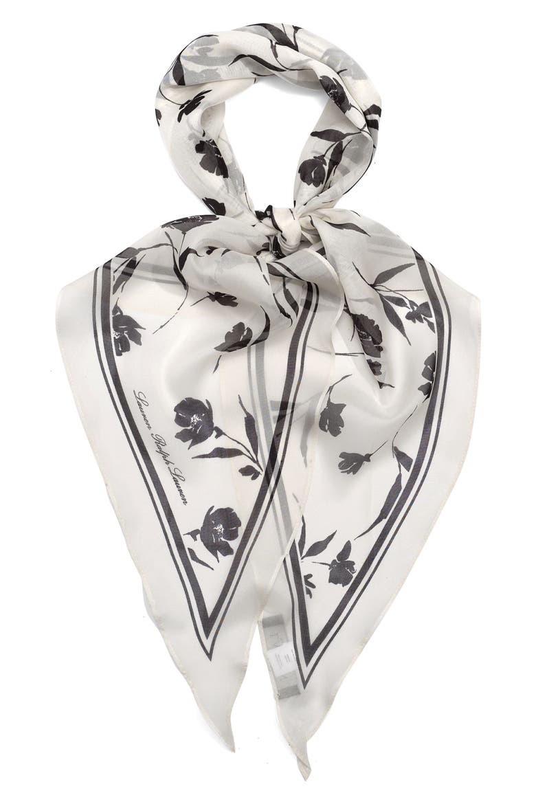 Shadow Floral Silk Diamond Scarf, Alternate, color, CREAM