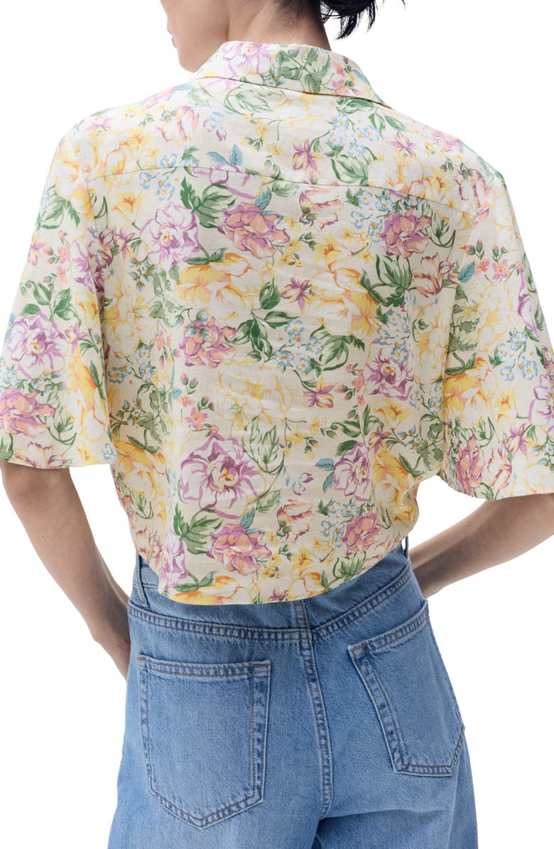 MANGO Floral Button-Up Linen Shirt, Alternate, color, 