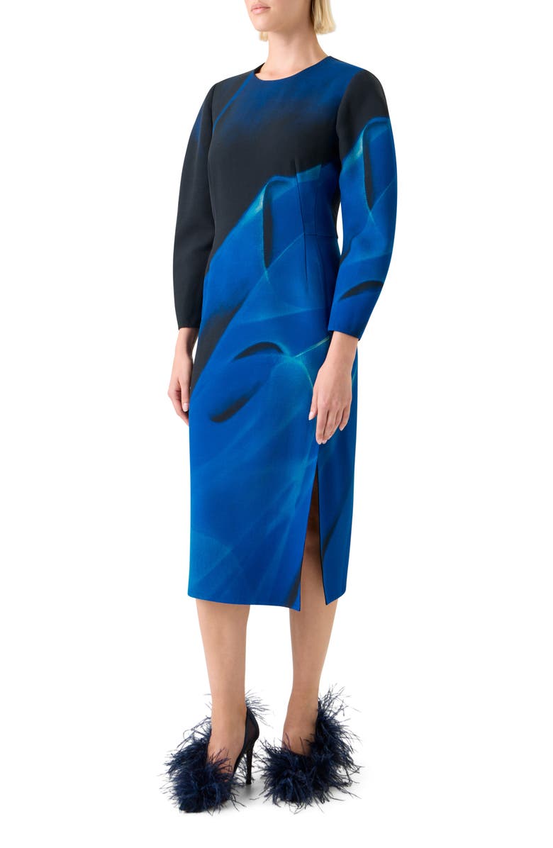 Akris Cyanotype Wool & Silk Shift Dress, Alternate, color, Navy-Royal