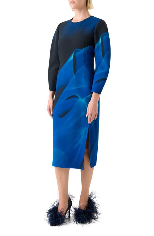 Akris Alysons Cyanotype-print Voluminous Sleeve Midi Dress In Blue