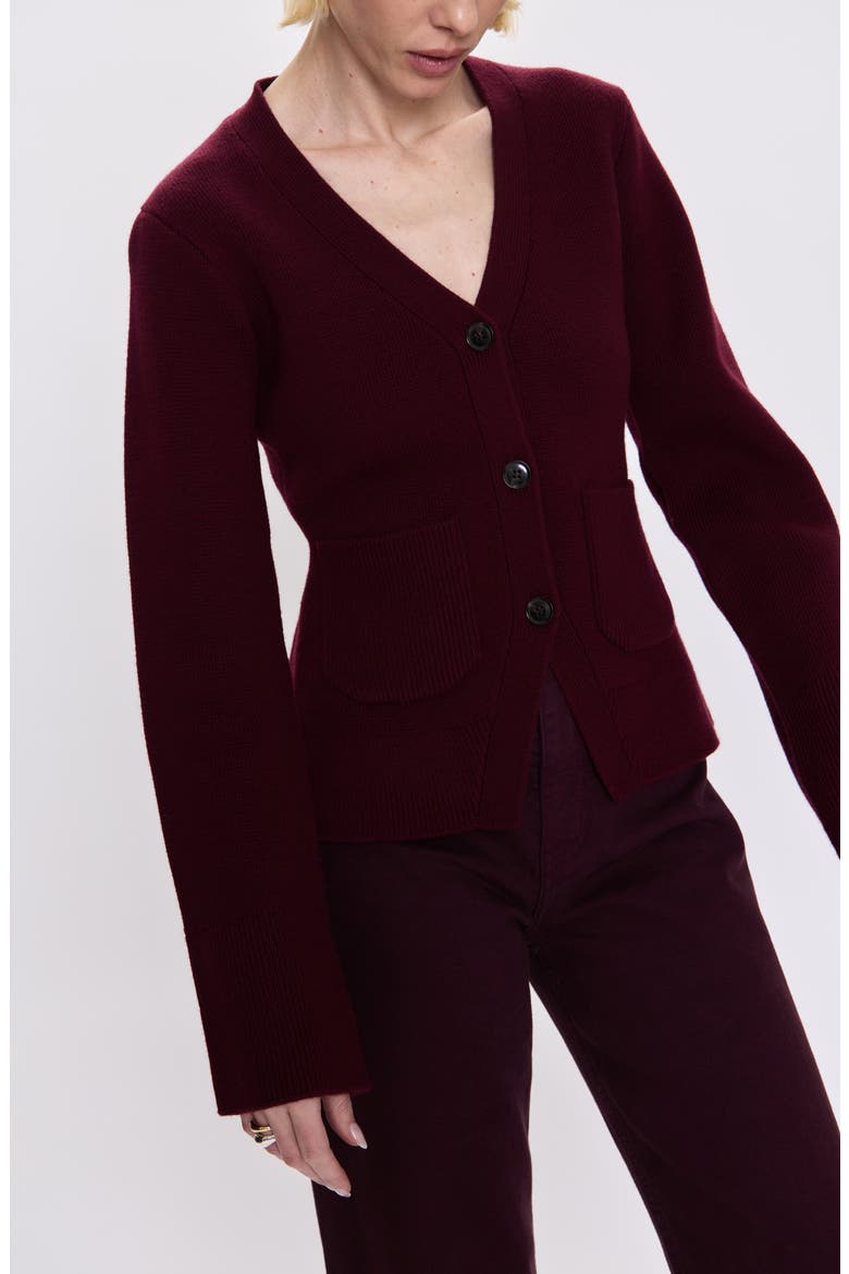 Aeron V-Neck Cardigan, Alternate, color, CLARET