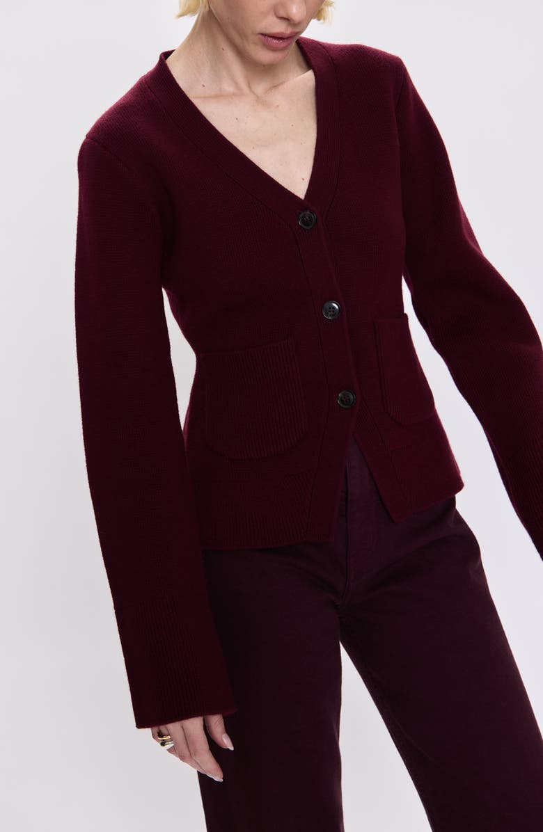 Pistola Aeron V-Neck Cardigan, Alternate, color, Claret