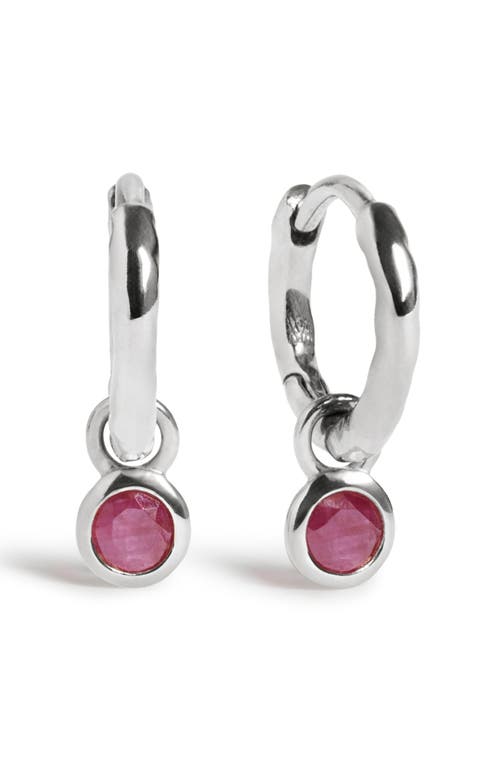 Monica Vinader Birthstone Huggie Hoop Earrings In Sterling Silver/ruby