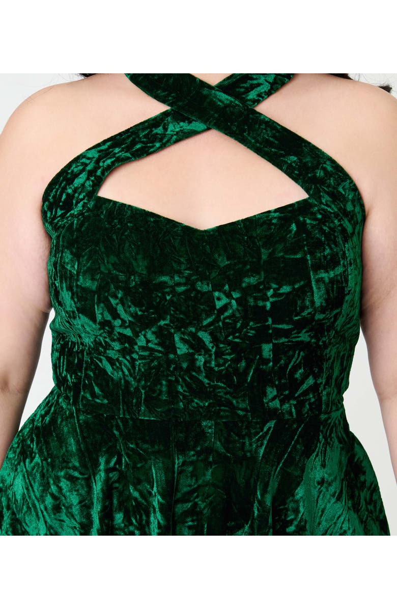 Unique Vintage Plus Size 1950s Criss Cross Halter Rita Flare Dress, Alternate, color, Emerald