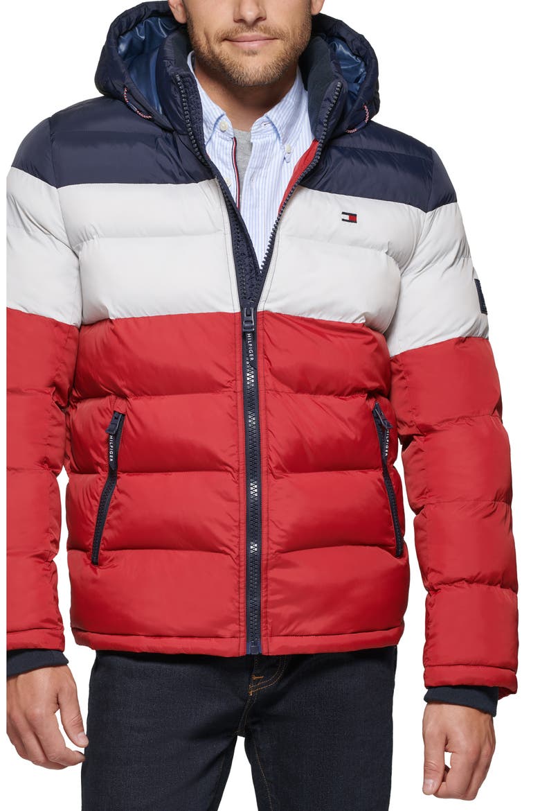 Nylon Classic Puffer Jacket, Alternate, color, MIDNIGHT/ BUFF/ RED