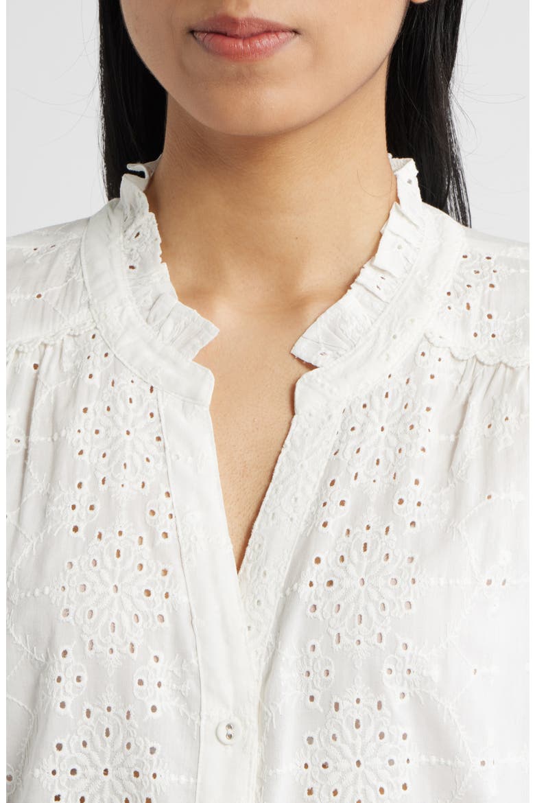 Ruffle Collar Eyelet Button-Up Shirt, Alternate, color, OFF WHITE