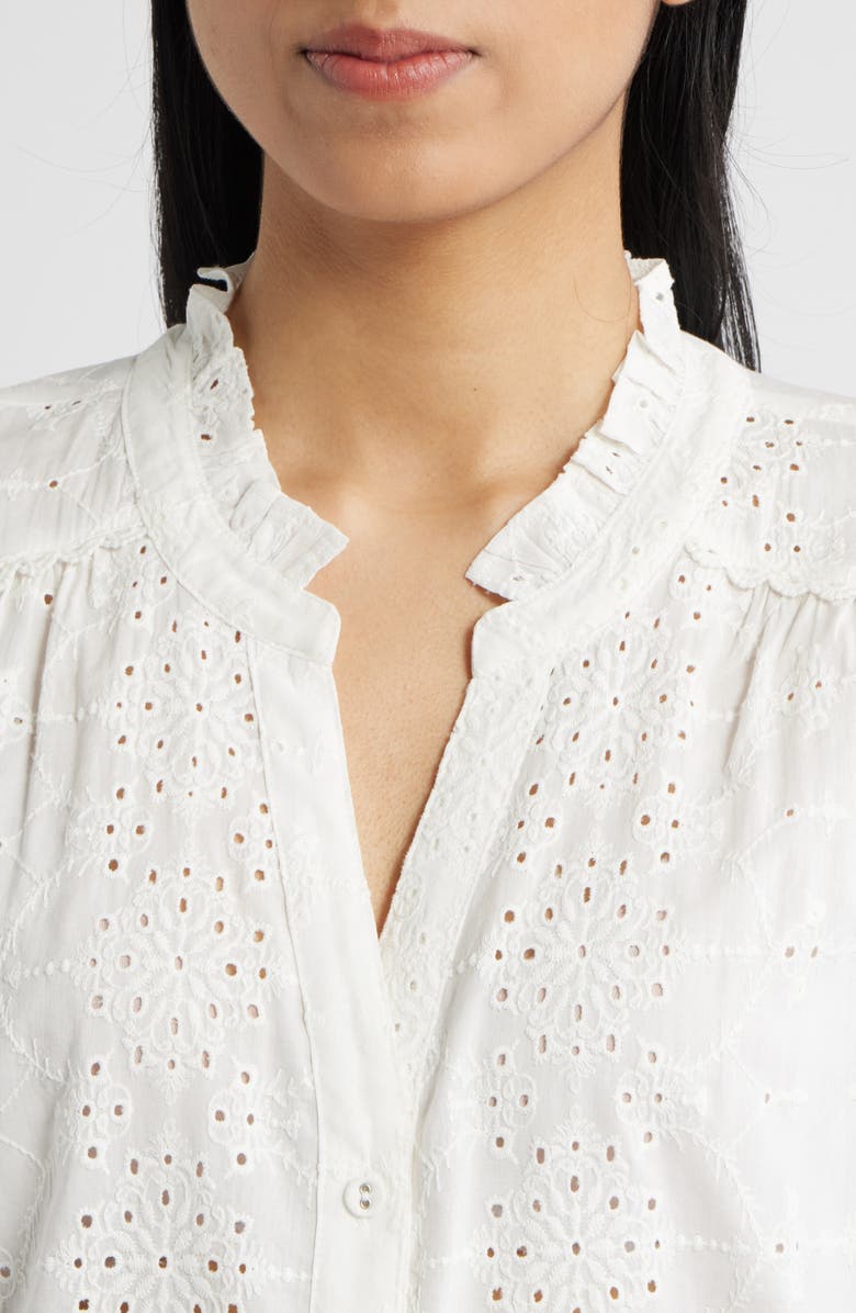 Wit & Wisdom Ruffle Collar Eyelet Button-Up Shirt, Alternate, color, Off White