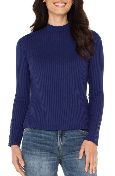 Long Sleeve Mock Neck Rib Top (Regular & Petite)