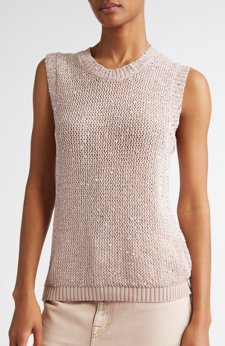 Golden Goose Sequin Mesh Knit Tank, Alternate, color, Shadow Gray