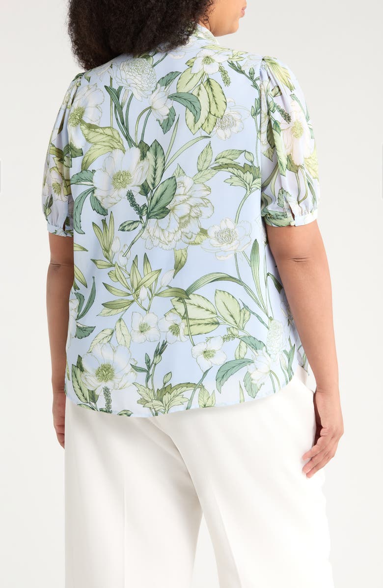 SUGARLIPS Serenade Tie Neck Top, Alternate, color, Blue/ White/ Greens