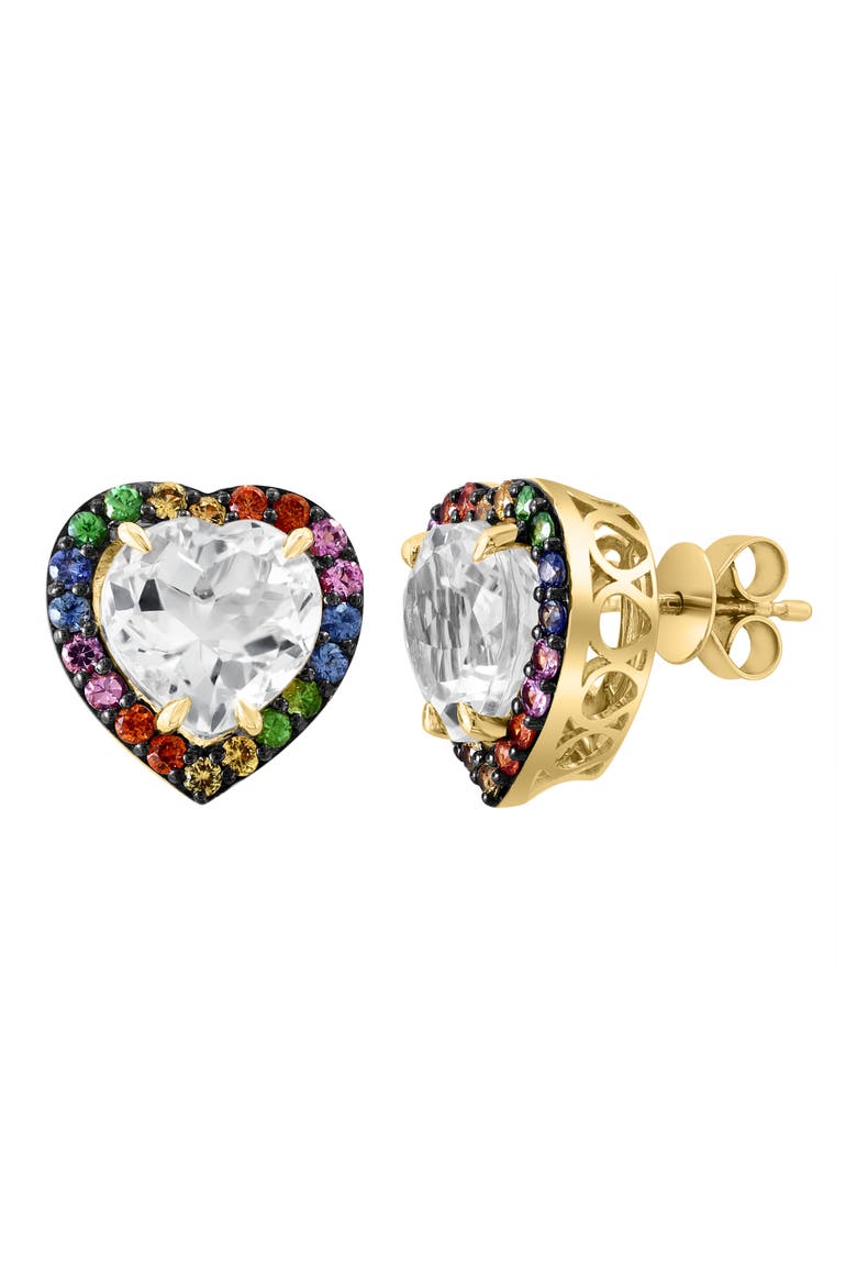 White Sapphire & Semiprecious Stone Heart Stud Earrings, Main, color, GOLD MULTI