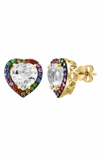 White Sapphire & Semiprecious Stone Heart Stud Earrings