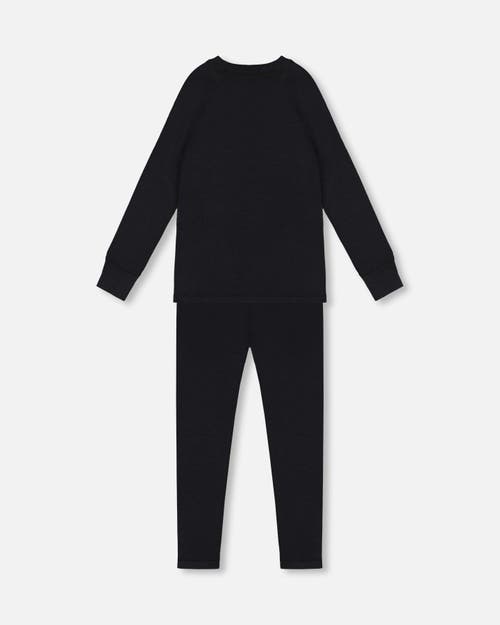 Deux Par Deux Kids Gender Inclusive Merino Wool Base Layer Set In Black