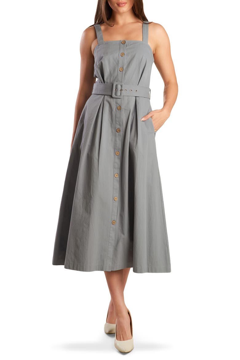 Cotton Sleeveless Midi Dress, Main, color, STEEL BLUE