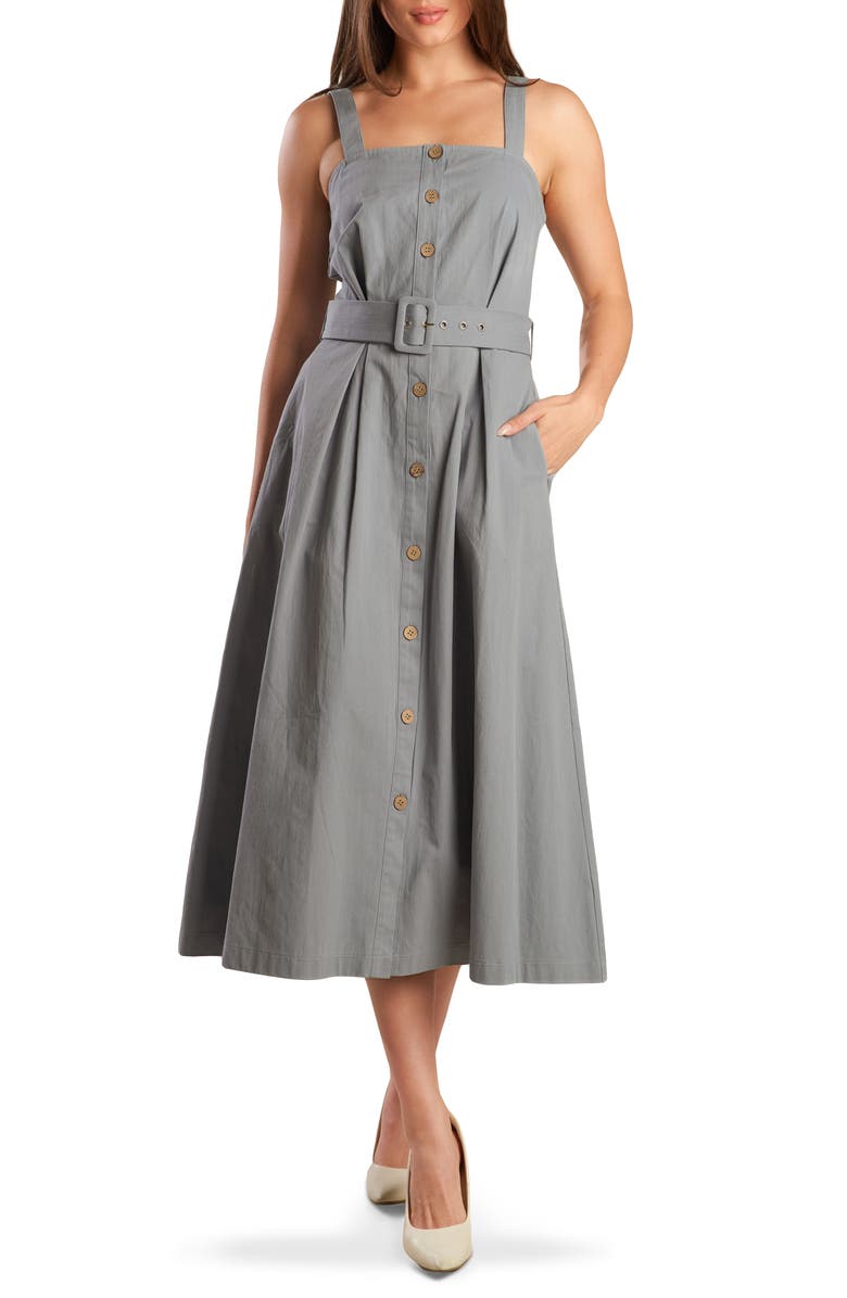 FREEMARKET Cotton Sleeveless Midi Dress, Main, color, Steel Blue