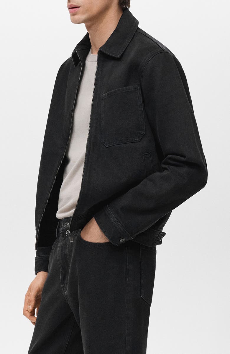 MANGO Slim Fit Denim Workwear Zip Jacket, Alternate, color, Black Denim