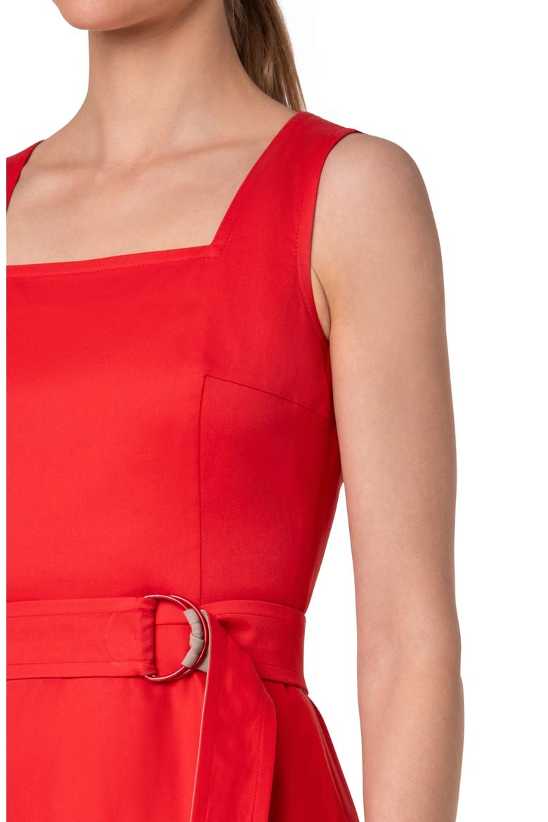 Color Border Belted Cotton Poplin Midi Dress, Alternate, color, RED-PINK