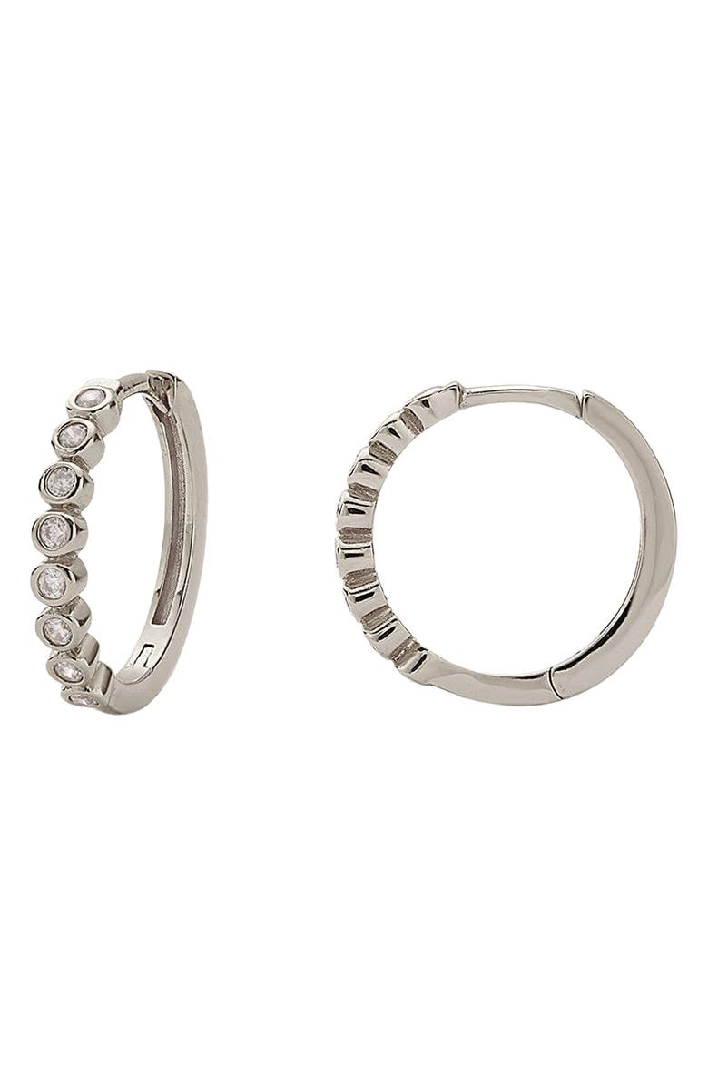 MADE BY MARY Poppy Cubic Zirconia Hoop Earrings, Main, color, Silver