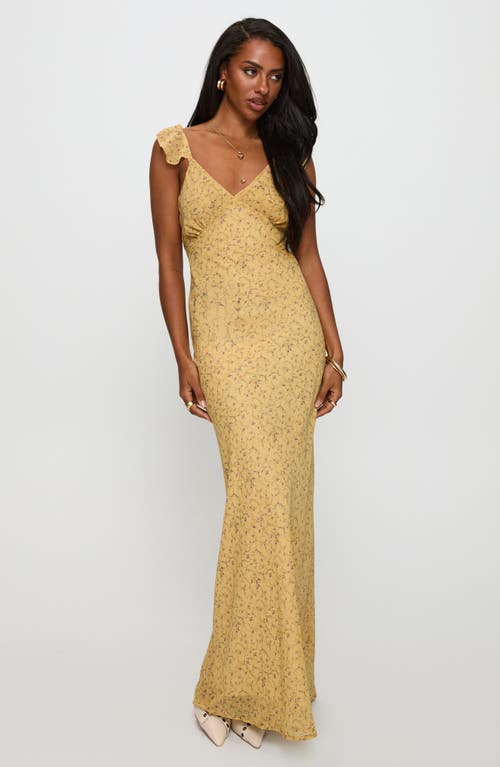 Princess Polly Dearlie Floral Ruffle Strap Maxi Dress In Brown