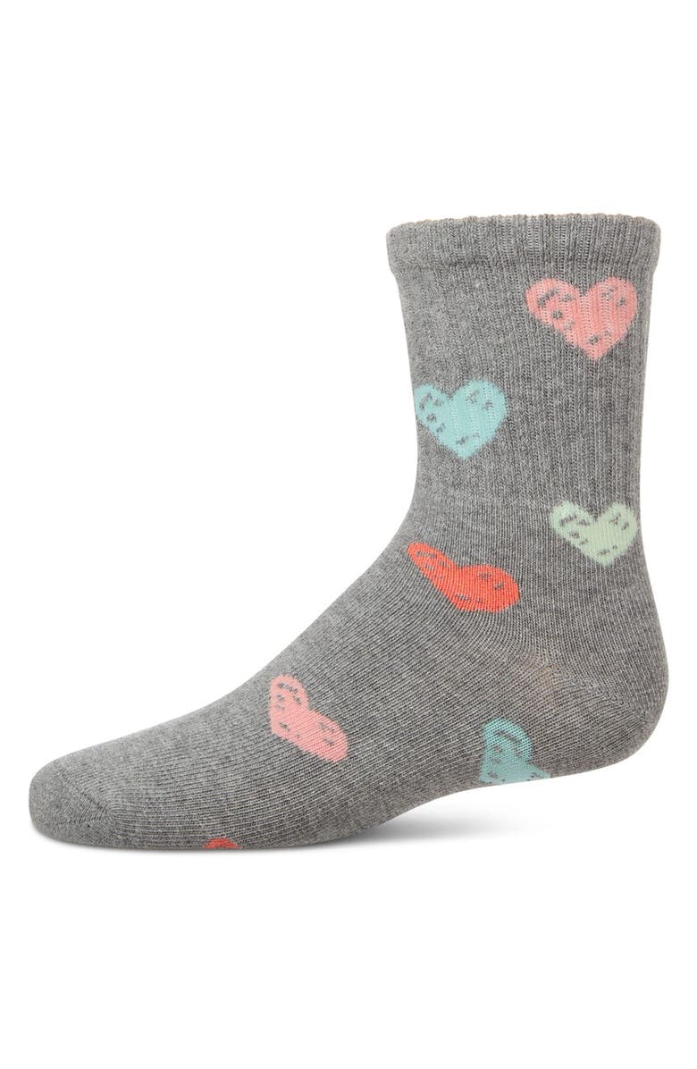 MeMoi Ribbed Graffiti Heart Crew Sock, Main, color, Med Gray Heather