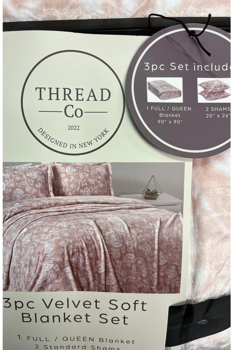 Floral Fleece Blanket 3-Piece Set, Alternate, color, BLUSH PINK