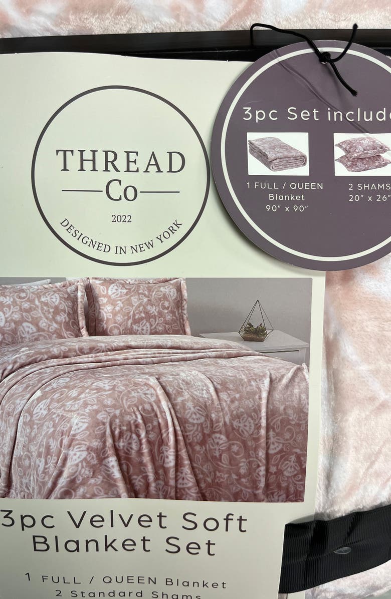 Luxury Home Floral Fleece Blanket 3-Piece Set, Alternate, color, Blush Pink