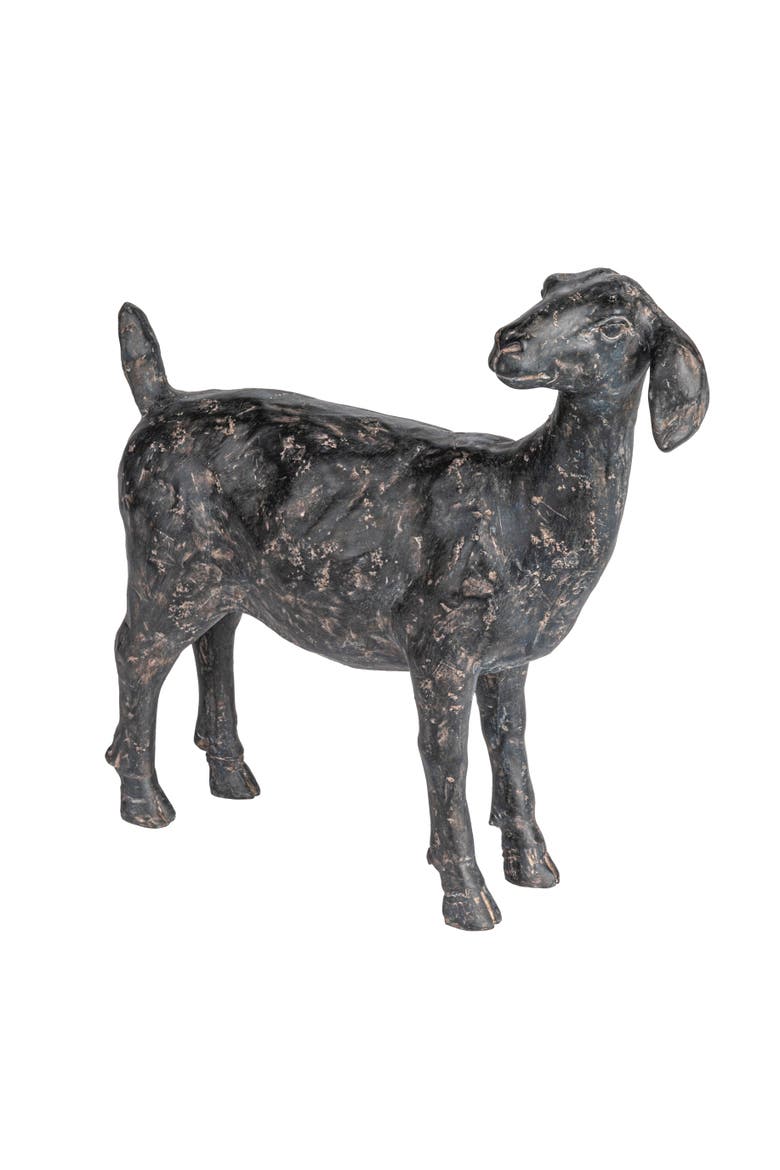 Resin Standing Goat Accent Décor with Cast Iron Finish, Black, Main, color, Black