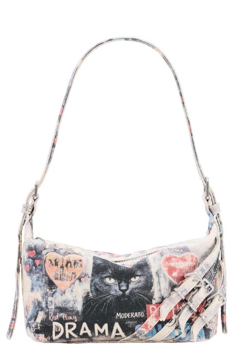 Mixed Print Denim Shoulder Bag
