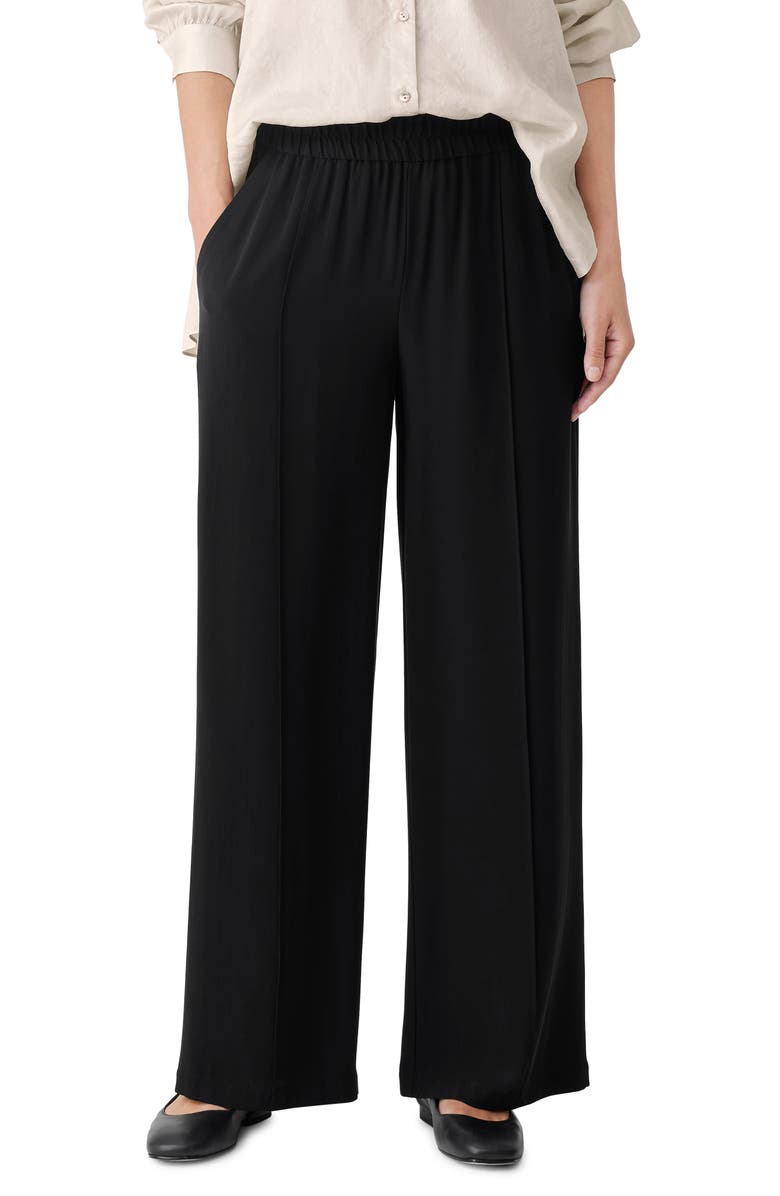 Eileen Fisher Wide Leg Silk Georgette Crepe Pants, Main, color, 