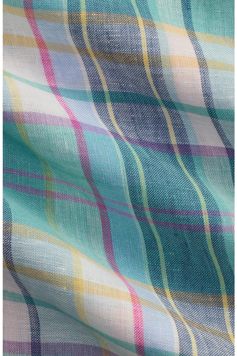 Classic Fit Plaid Linen Button-Down Shirt, Alternate, color, GREEN BLUE WHITE