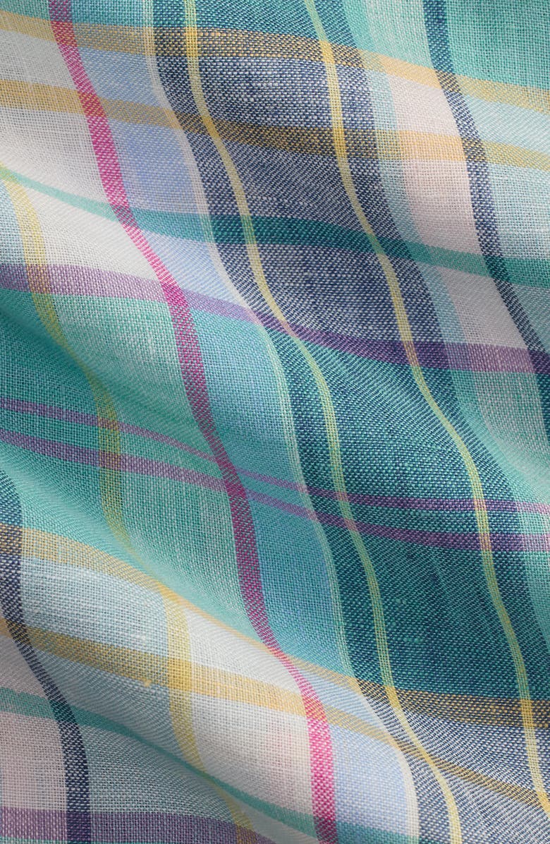 Polo Ralph Lauren Classic Fit Plaid Linen Button-Down Shirt, Alternate, color, Green Blue White