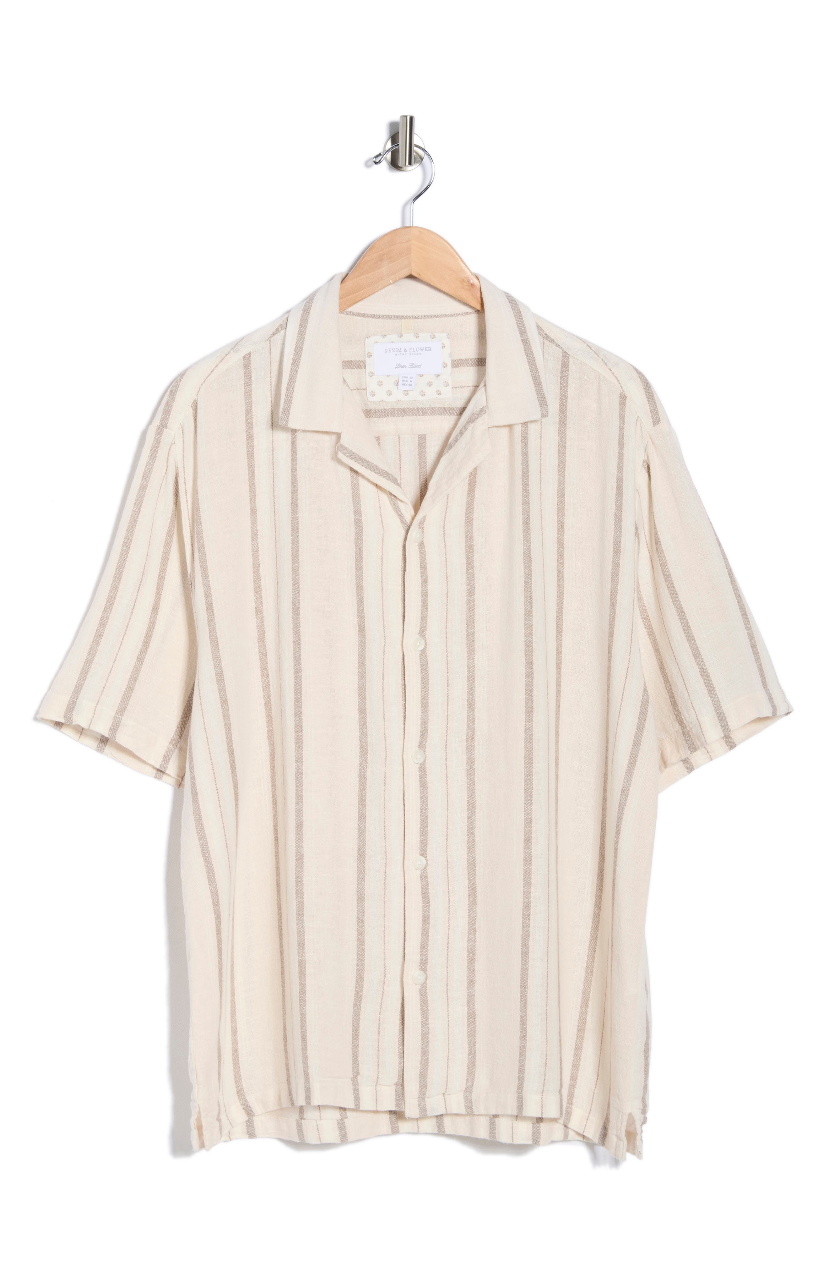 DENIM AND FLOWER Stripe Linen Blend Camp Shirt