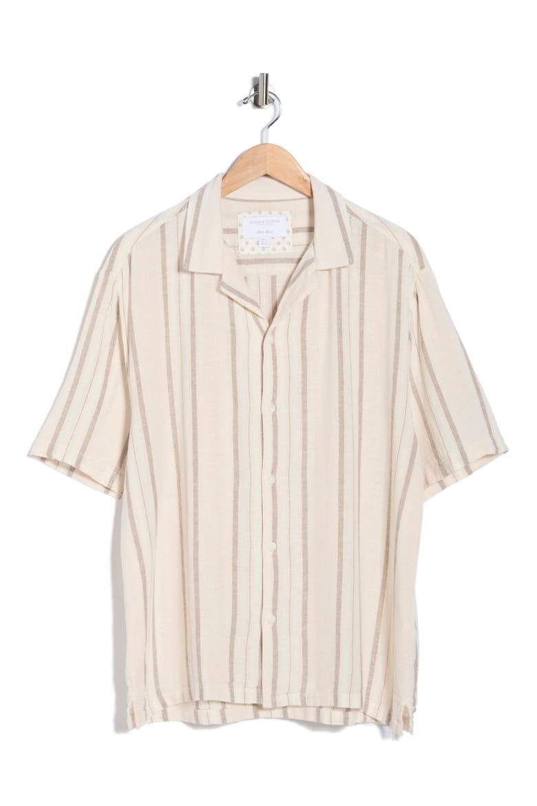 Stripe Linen Blend Camp Shirt, Alternate, color, BEIGE